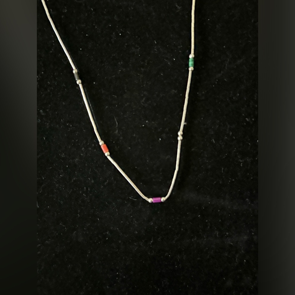 Christin Wolf Navajo Sterling Silver Turquoise & Multi 14.5" Beaded Necklace - Picture 3 of 7